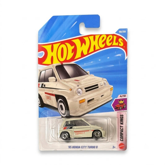 Hot Wheels '85 Honda City Turbo II in cream white with red stripes, Compact Kings Mainline #105 on blister card