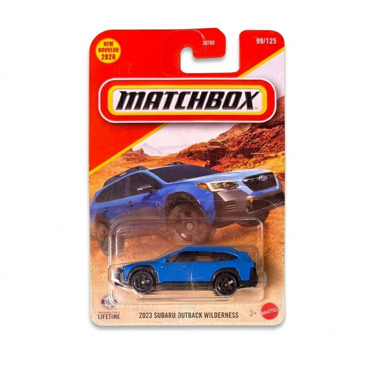 Matchbox 2023 Subaru Outback Wilderness in blue with black cladding, Basics 1:64 on sealed blister card #99