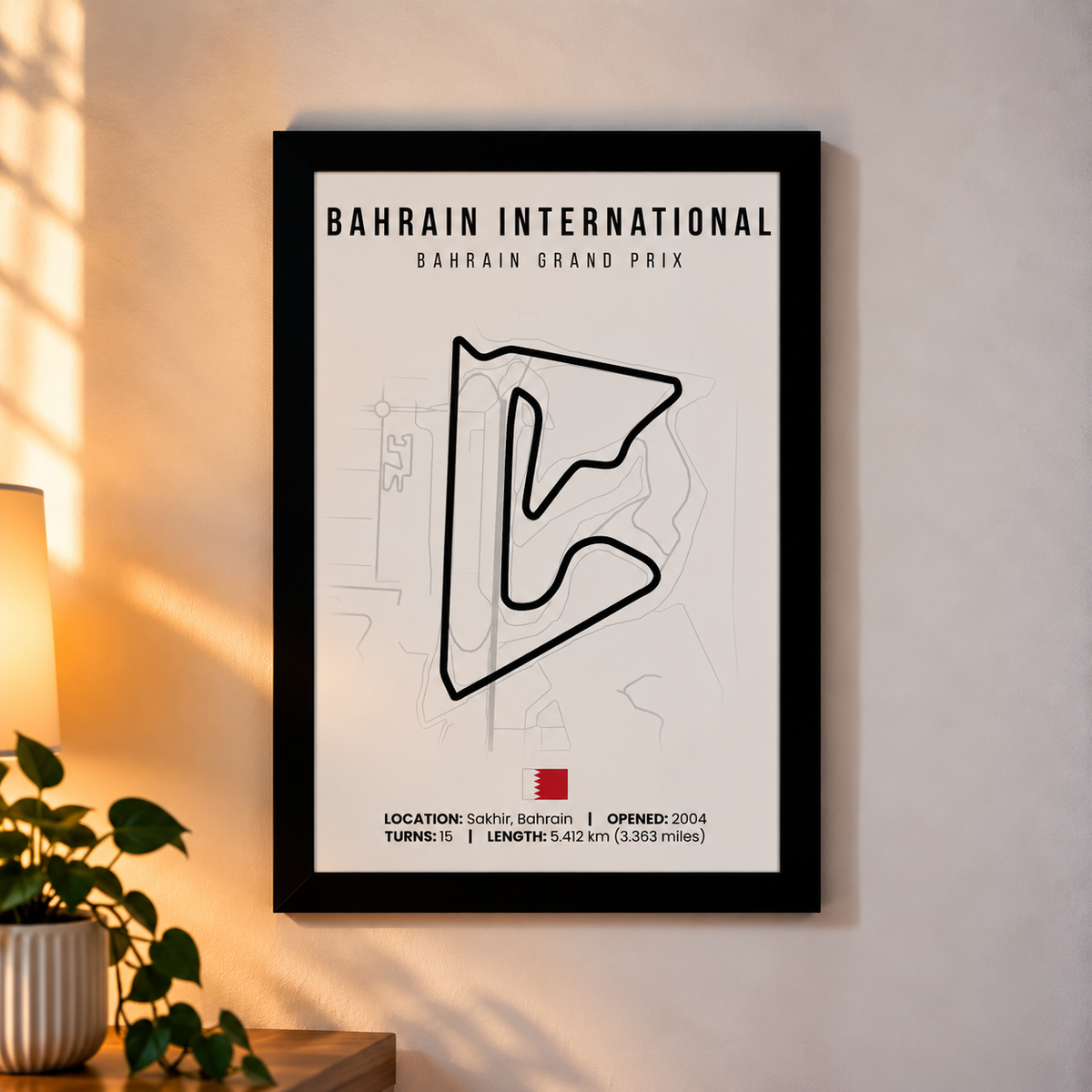 Bahrain International F1 circuit map poster, A4, framed