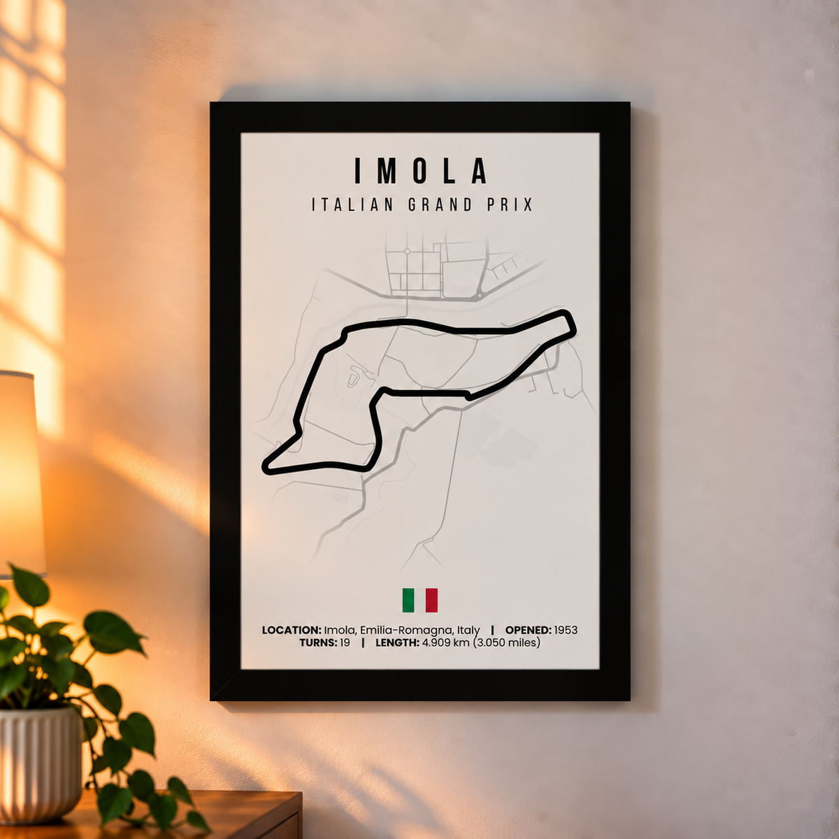 Imola F1 circuit map poster, A4, framed