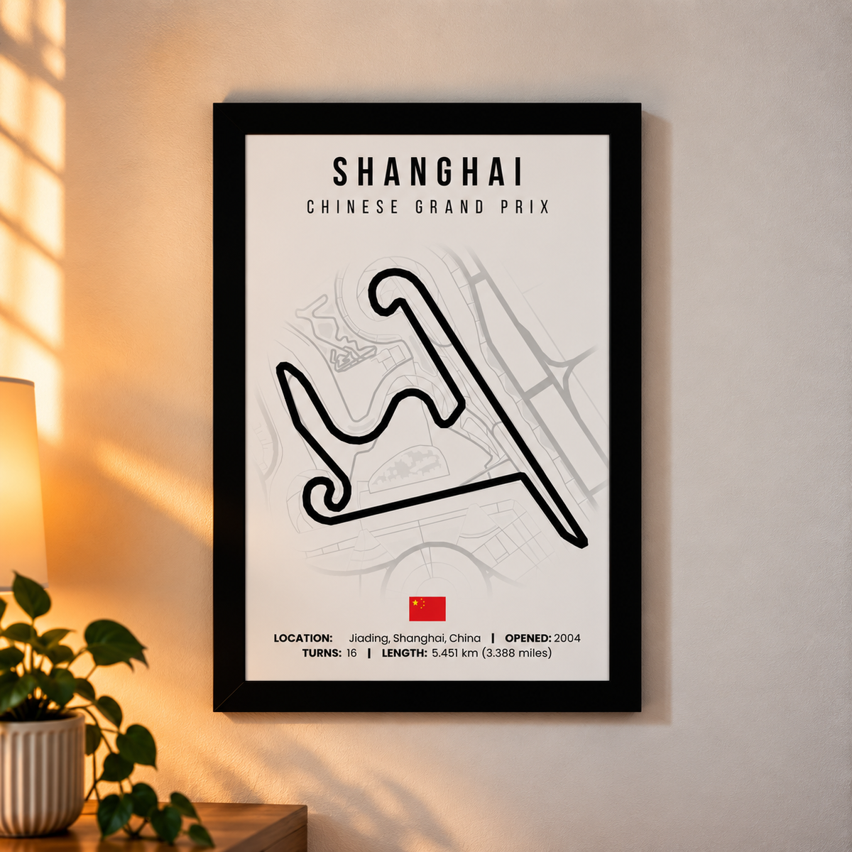 Shanghai F1 circuit map poster, A4, framed